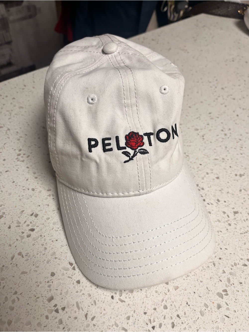 Peloton White Cap with Red Rose Embroidery